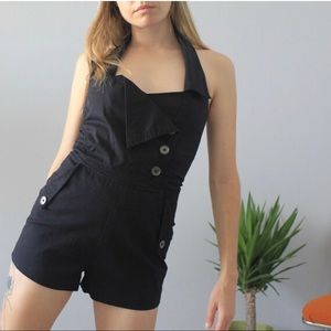 BeBe Black Denim Halter Pin-Up Romper
